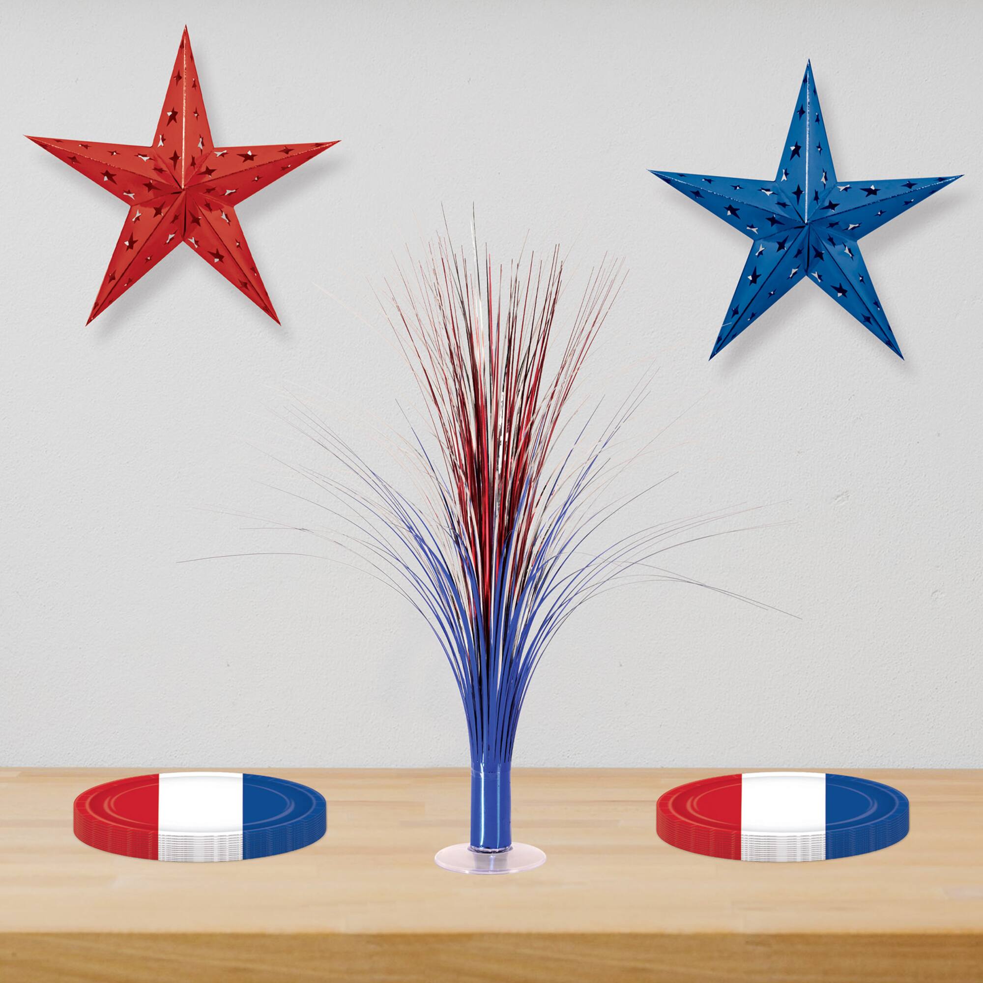 Beistle 19" Red, Silver & Blue Metallic Spray Centerpieces, 2ct.